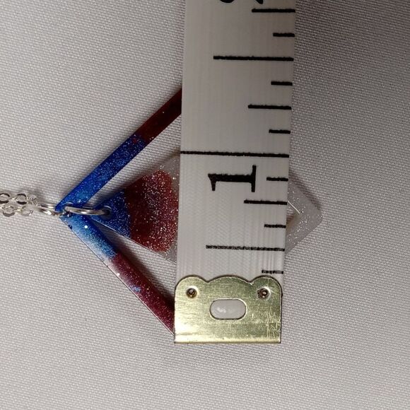 CLEARANCE- Red white and blue resin diamond and triangle necklace - Picture 3 of 6